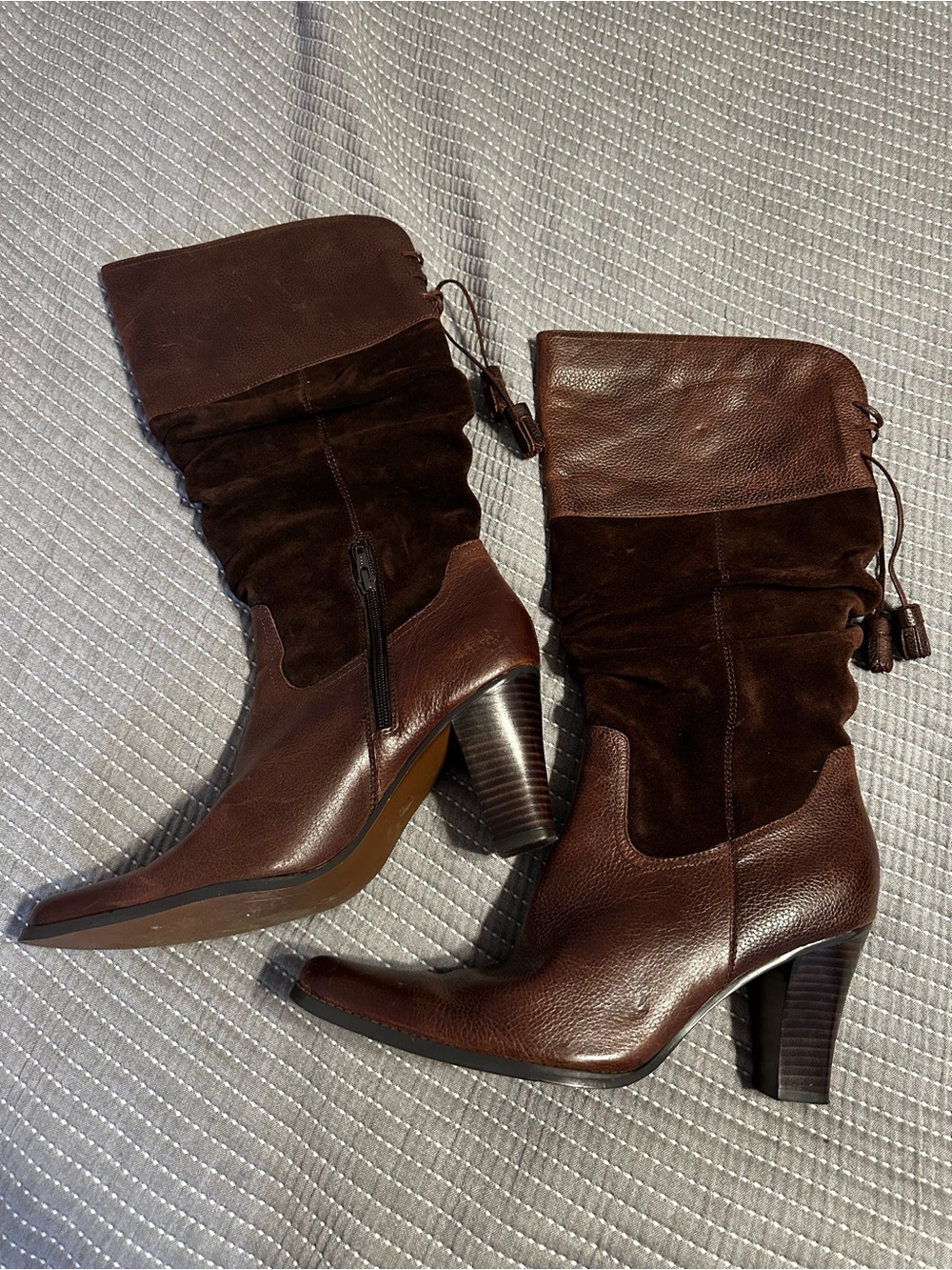 Women's Brown Leather & Suede Mid-Calf Heeled Boots